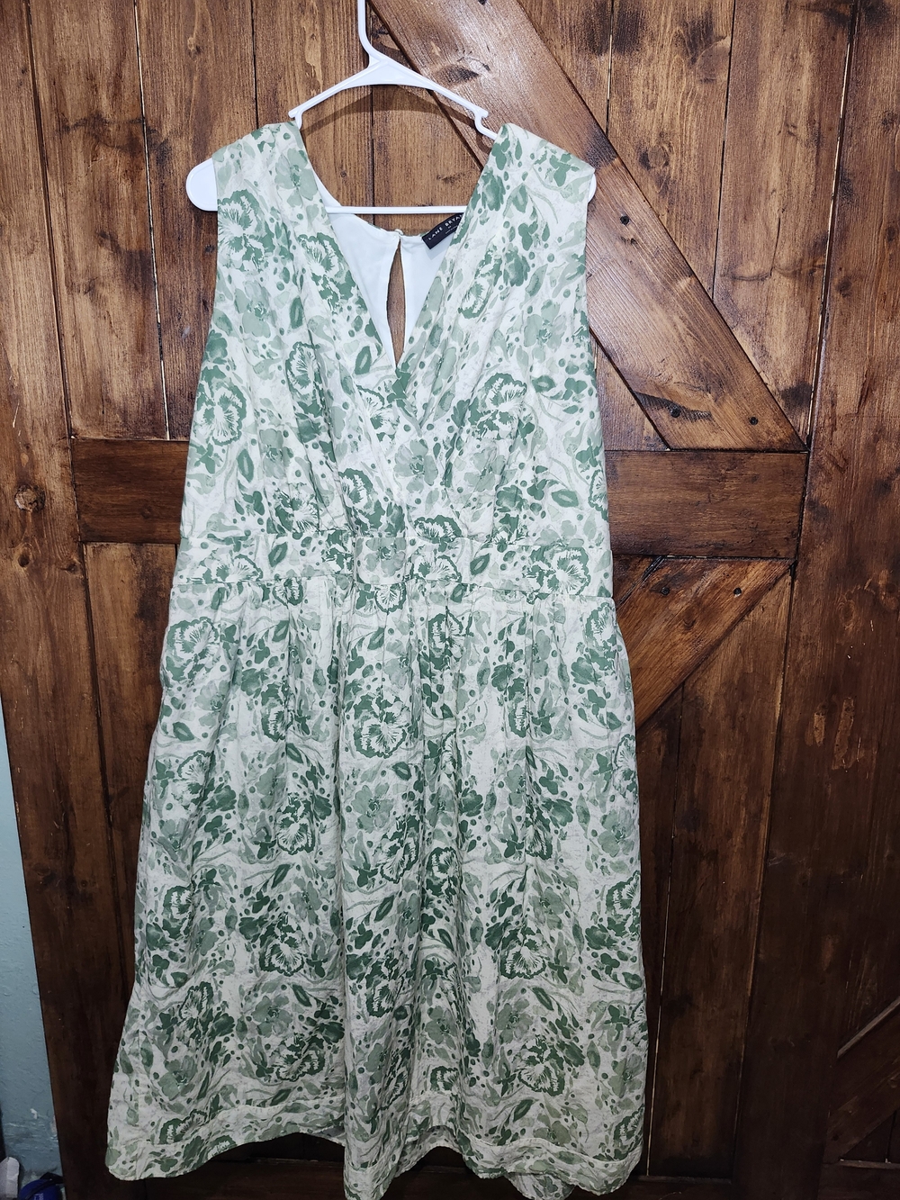 Lane Bryant White and Green Floral Wrap-Style Midi Dress
